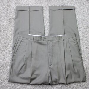 Zanella Bennett Pants Men 38x30 Gray Tessilstrona Super 120s Wool Pleated Cuffed